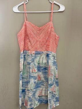 Anthropologie Nautical Striped Coral &  Sailboat Sundress